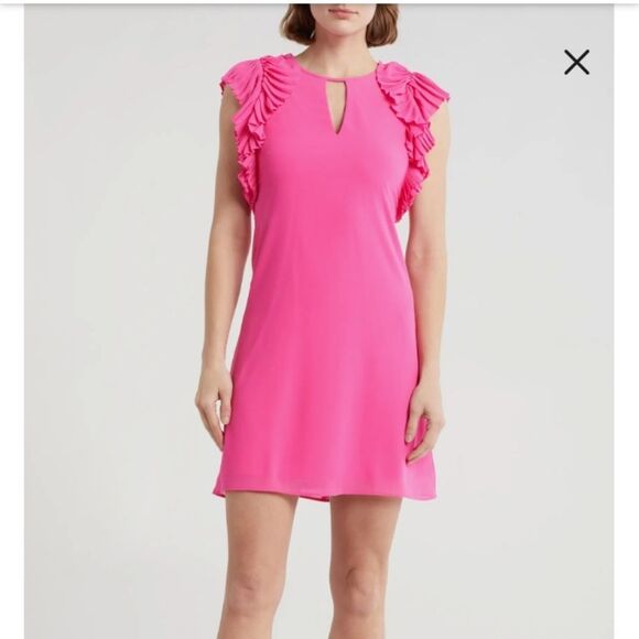 Vince Camuto Chiffon Float Ruffle Keyhole Crew Neck Shift Dress Size 2 NWT - Picture 1 of 4